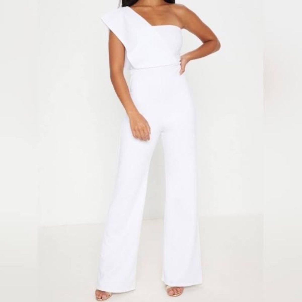 Prettylittlething White One Shoulder Jumpsuit